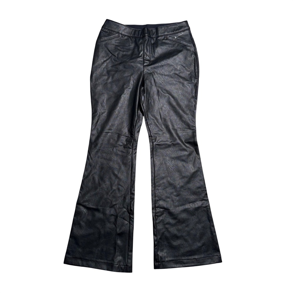 Spanx Faux Leather Flare Pants Womens XL Petite Black Excellent Shaping Stretch
